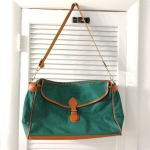 Ralph Lauren Green Canvas Shoulder Bag with Tan Leather Trim